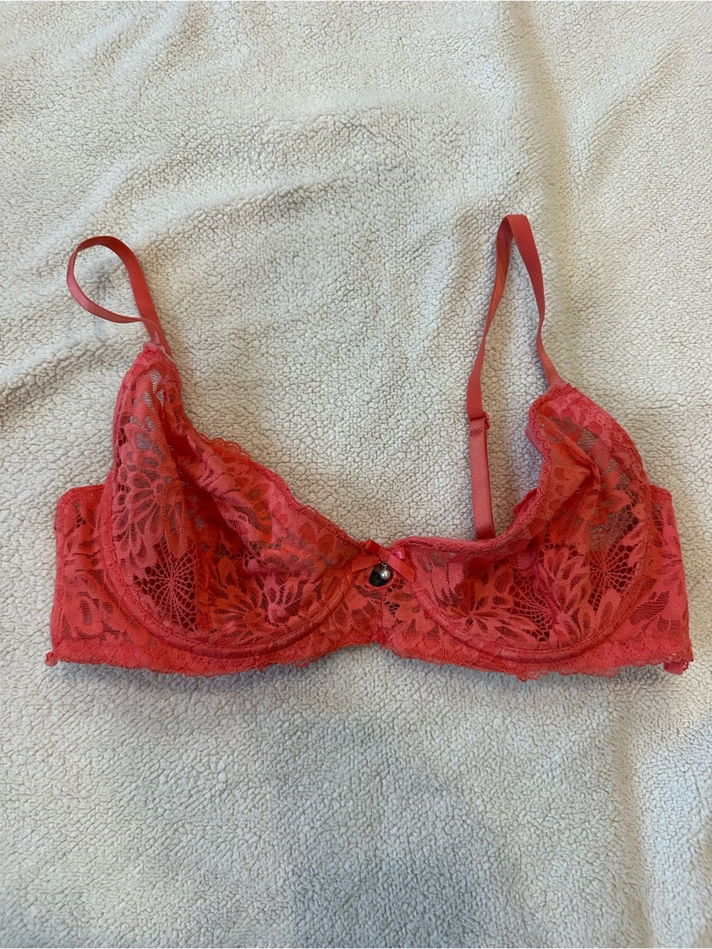 Kiss & Tell Intimates 36D Coral Pink Floral Lace Unlined Underwire Bra